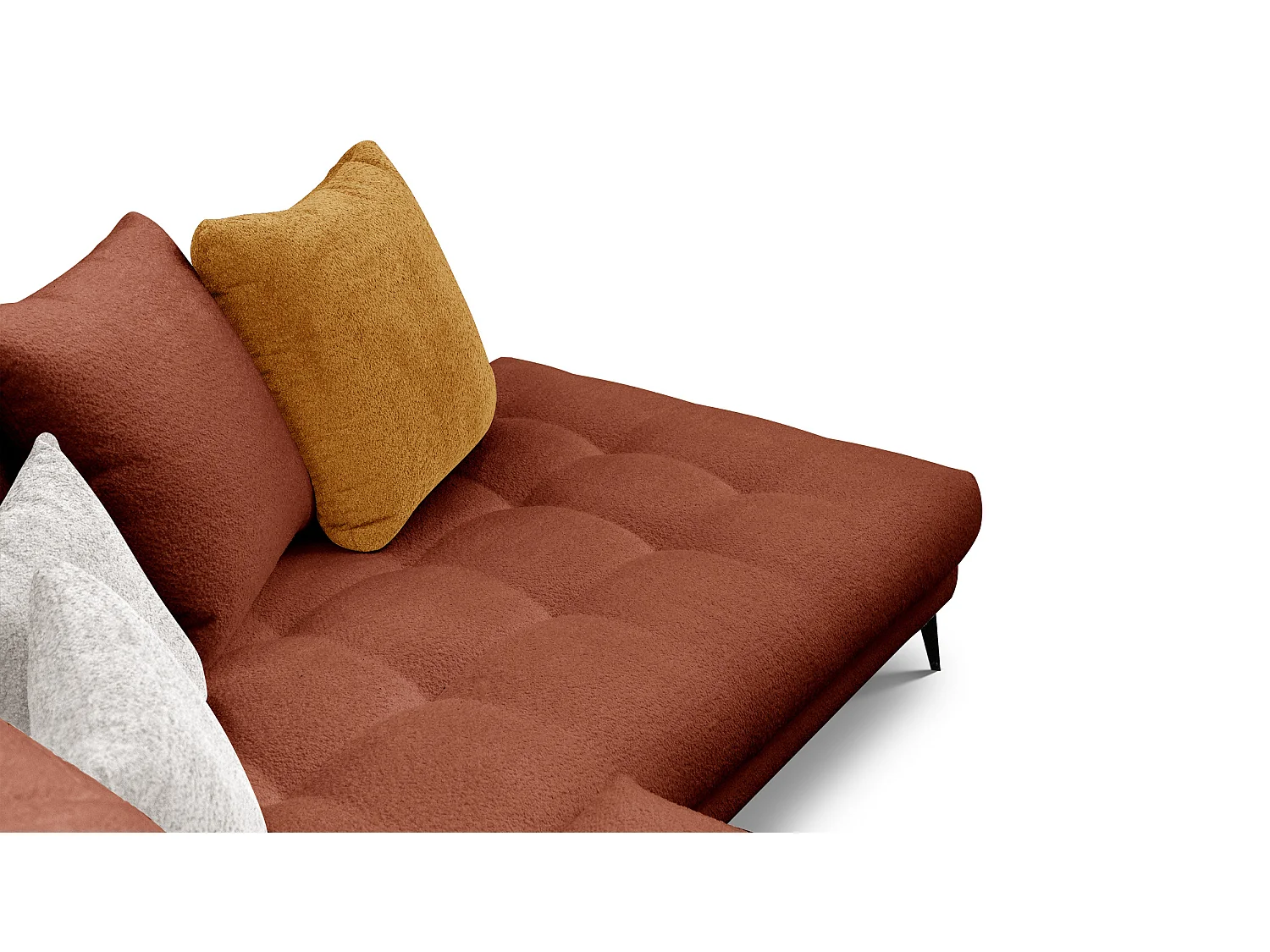 Canapé d'angle 5 places CALME, tissu orange foncé et écru