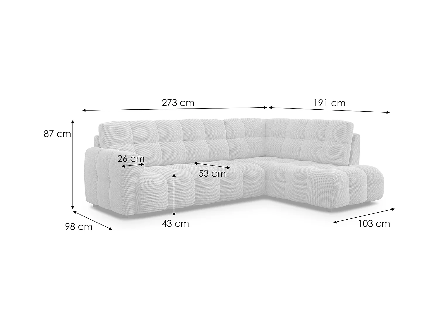 CANAPÉ D'ANGLE MELLOW 5 places, tissu beige