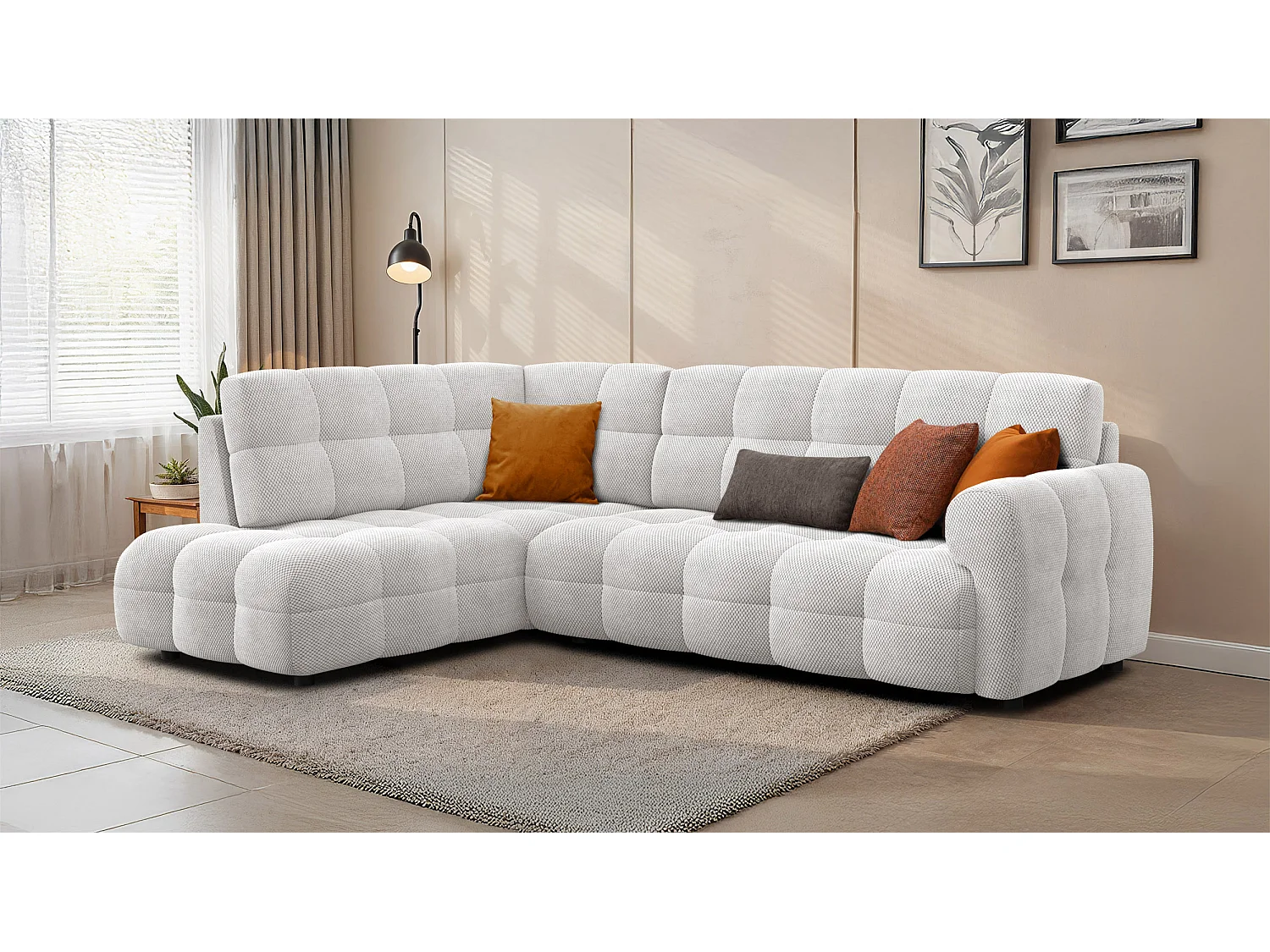 Ecksofa 5-Sitzer links MELLOW, creme