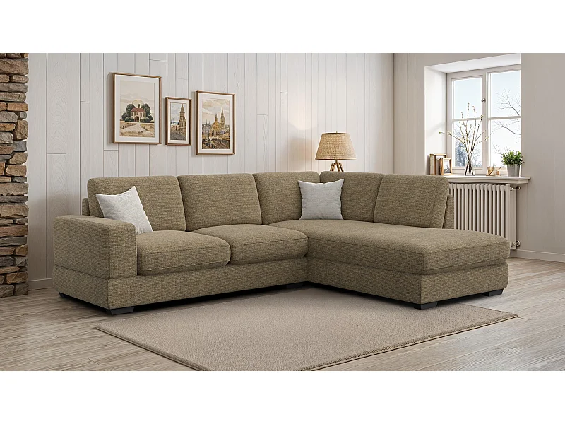 Canapé d'angle droit 5 places OTTO, tissu taupe