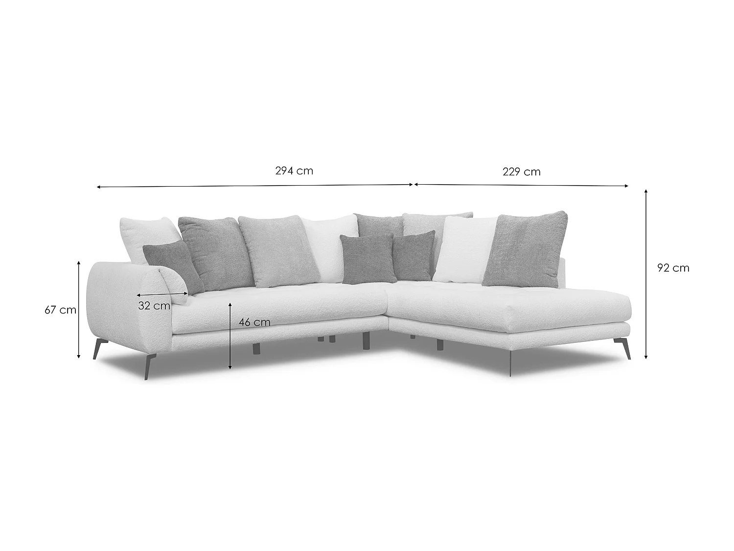 Canapé d'angle 5 places CALME, tissu beige