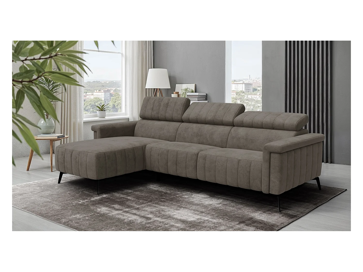 Canapé d'angle 4 places NORDEL, tissu taupe