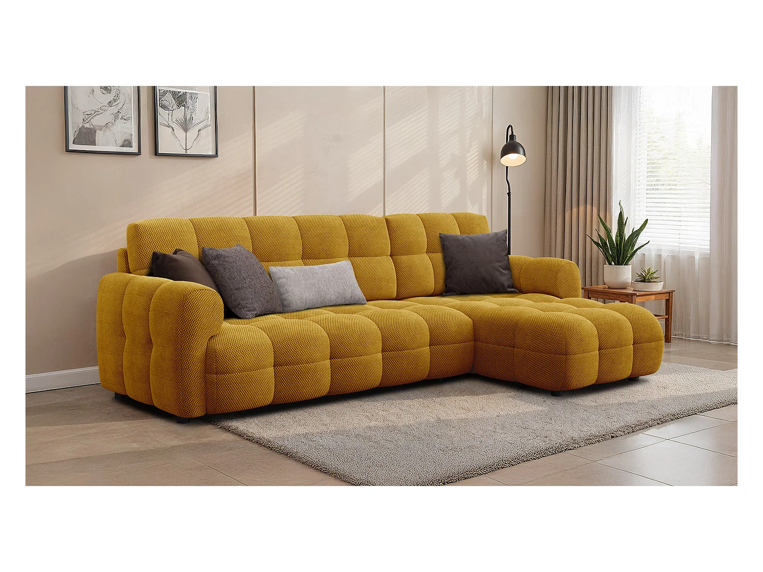 CANAPÉ D'ANGLE MELLOW 4 places, tissu jaune