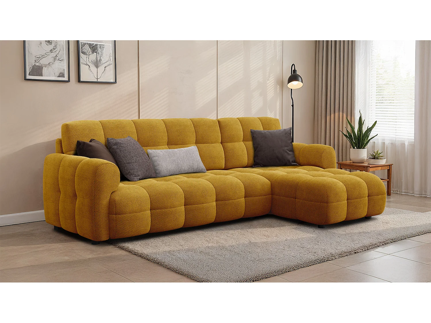 Ecksofa 4-Sitzer rechts MELLOW, safran