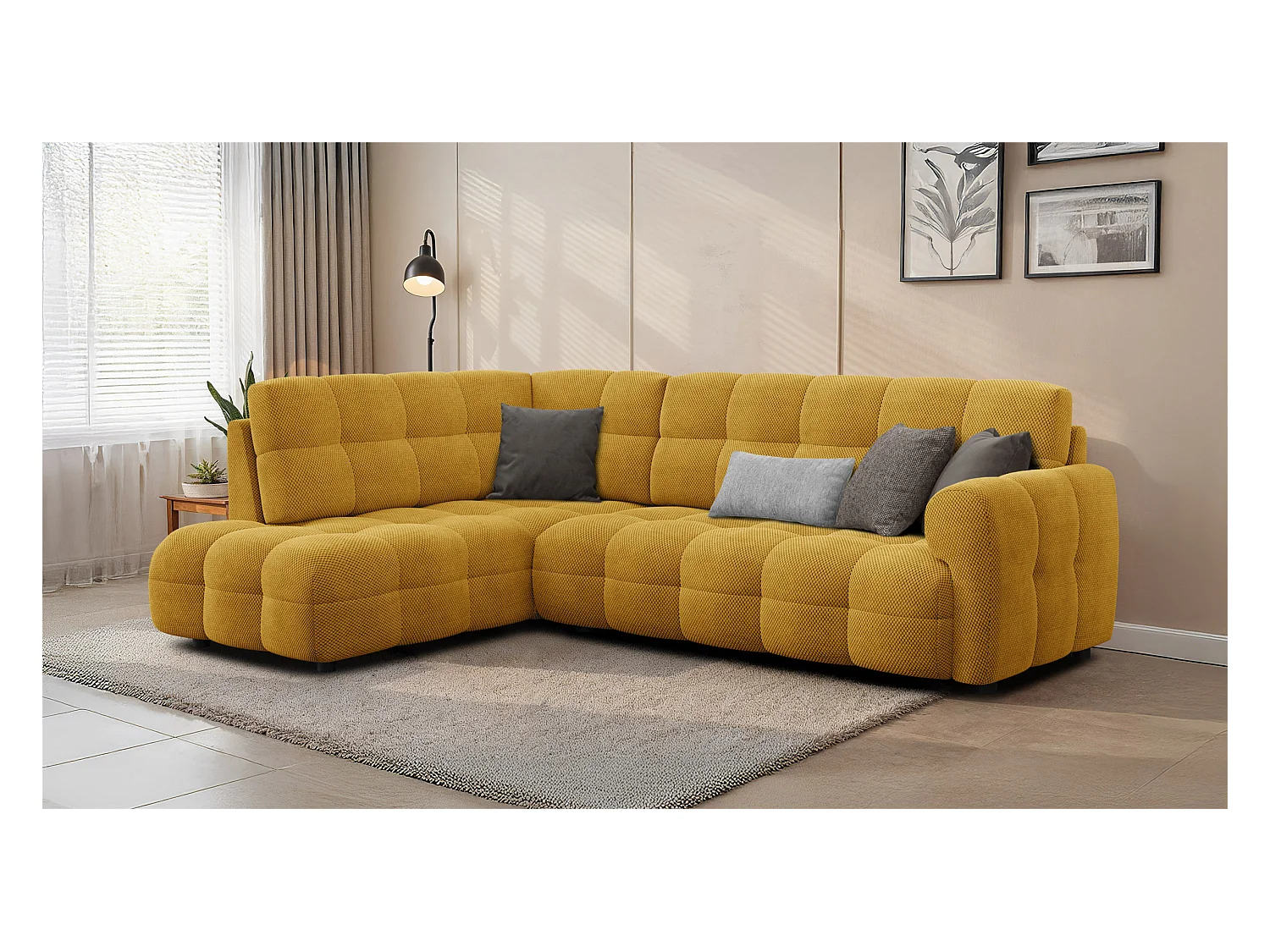 CANAPÉ D'ANGLE MELLOW 5 places, tissu jaune