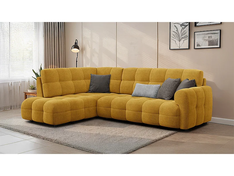CANAPÉ D'ANGLE MELLOW 5 places, tissu jaune