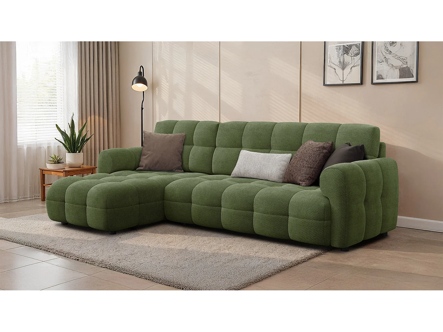 Ecksofa 4-Sitzer links MELLOW, olive
