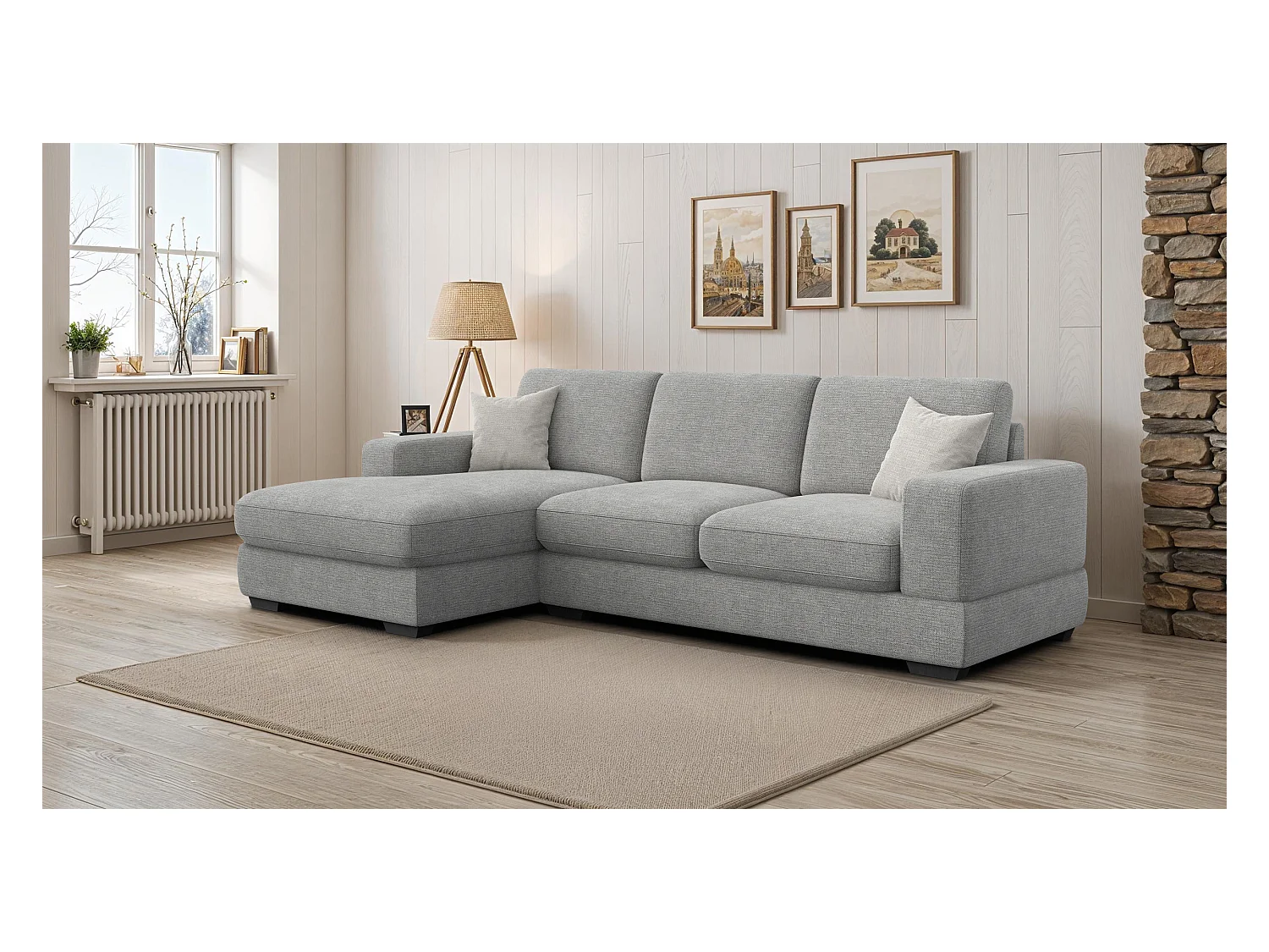 Canapé d'angle gauche 4 places OTTO, tissu gris