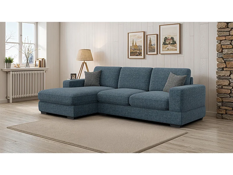 Canapé d'angle gauche 4 places OTTO, tissu bleu marine