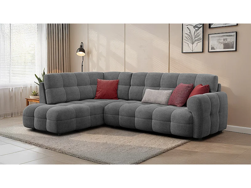 CANAPÉ D'ANGLE MELLOW 5 places, tissu gris