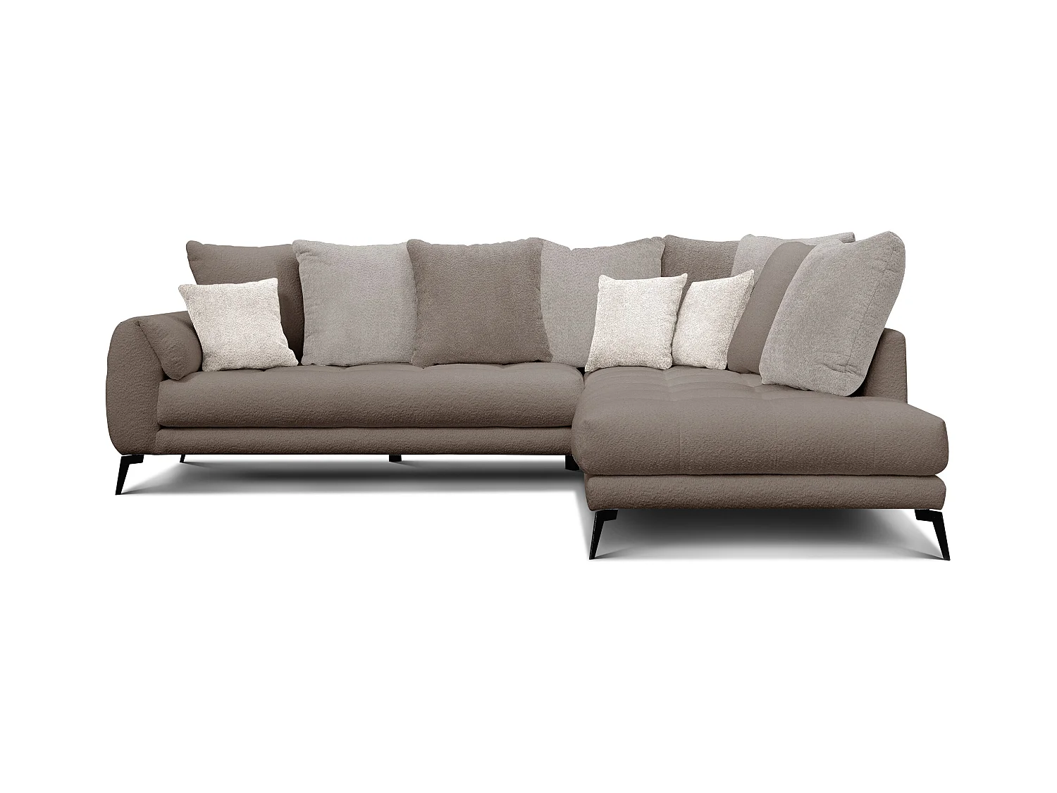 Canapé d'angle 5 places CALME, tissu beige et écru