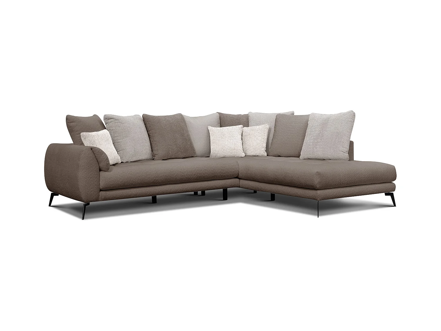 Canapé d'angle 5 places CALME, tissu beige et écru