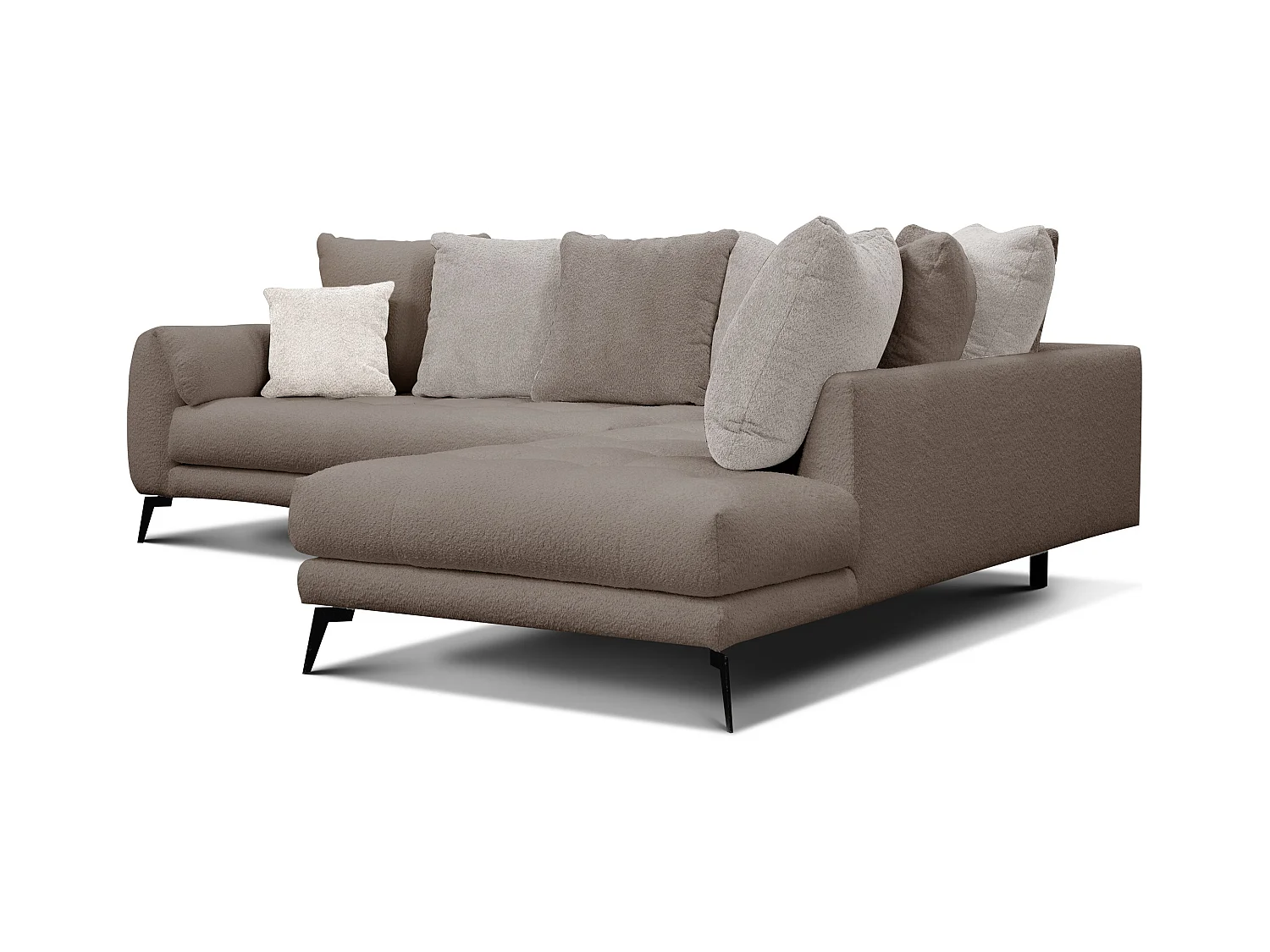 Canapé d'angle 5 places CALME, tissu beige et écru