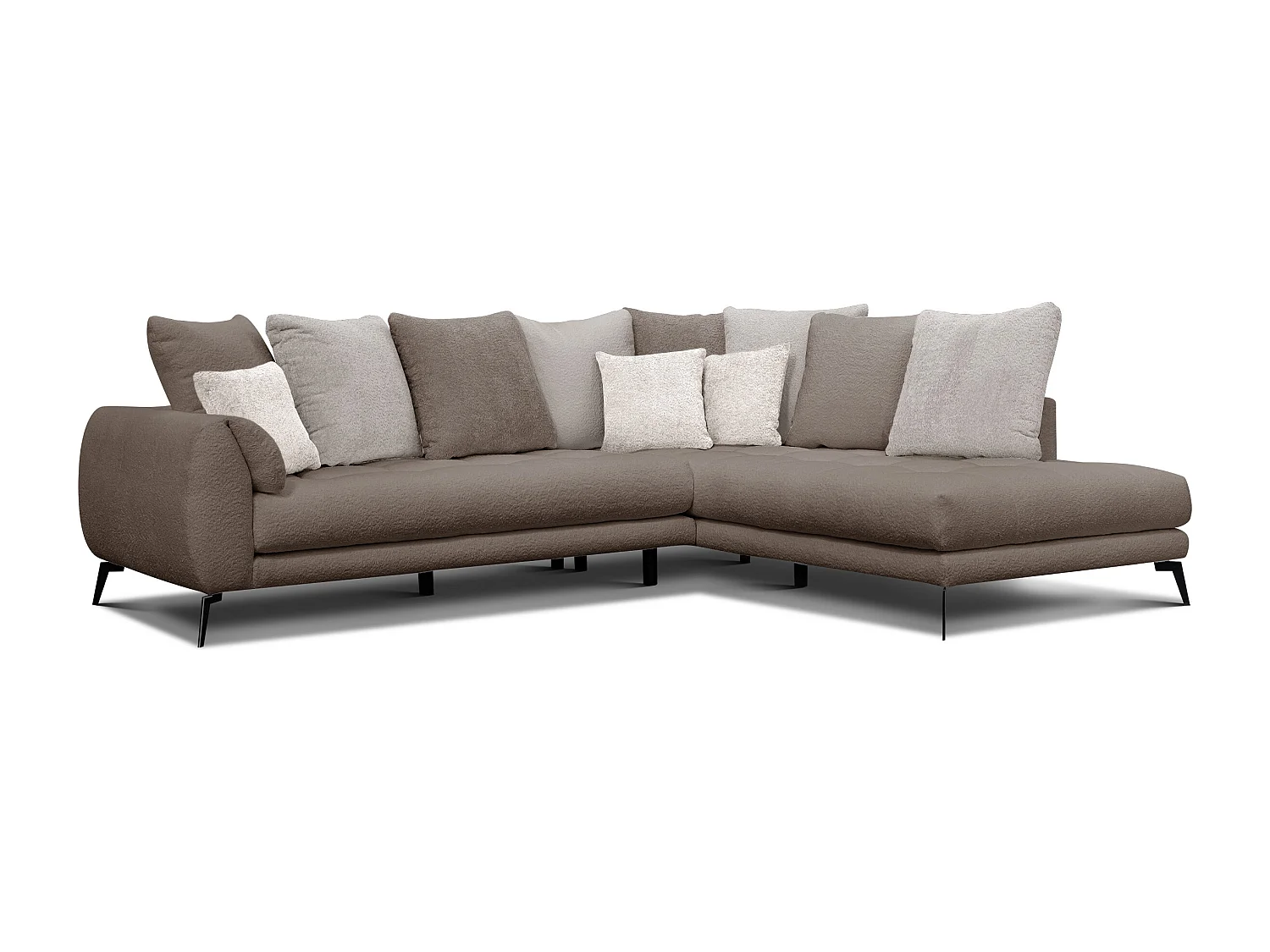 Canapé d'angle 5 places CALME, tissu beige et écru