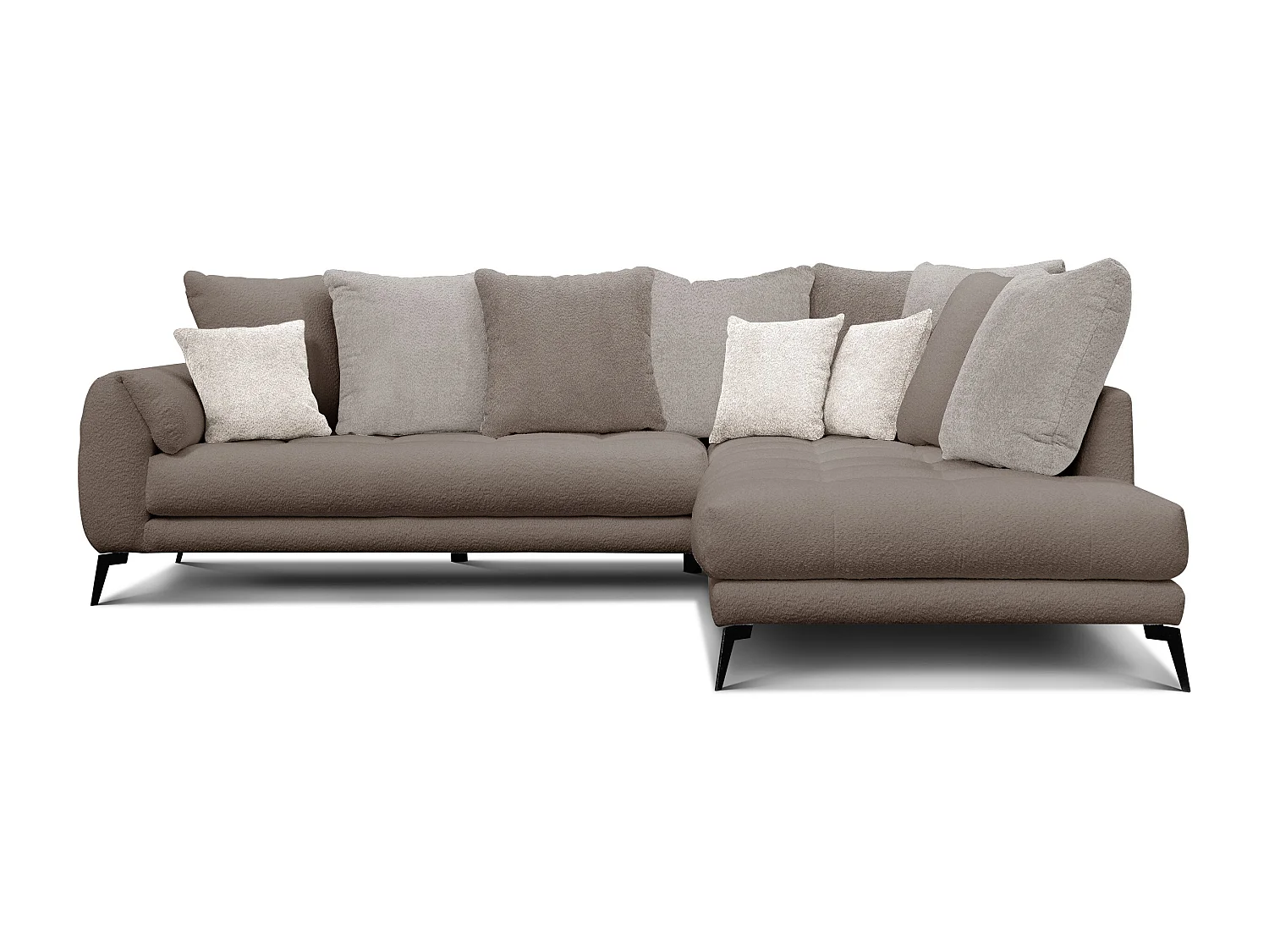 Canapé d'angle 5 places CALME, tissu beige et écru