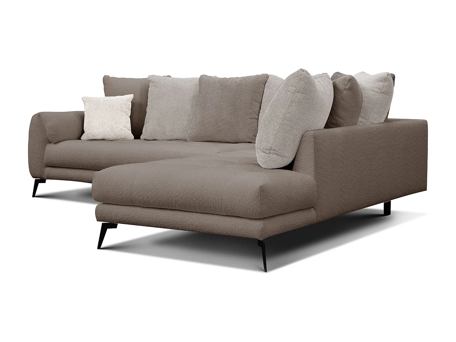 Canapé d'angle 5 places CALME, tissu beige et écru