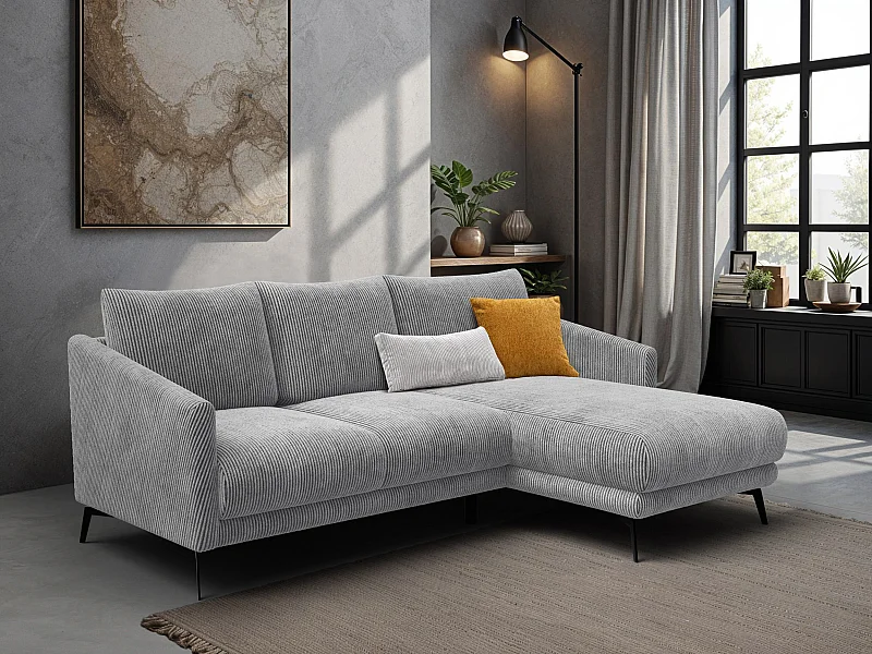 Canapé d'angle droit 3 places VILT, tissu gris clair