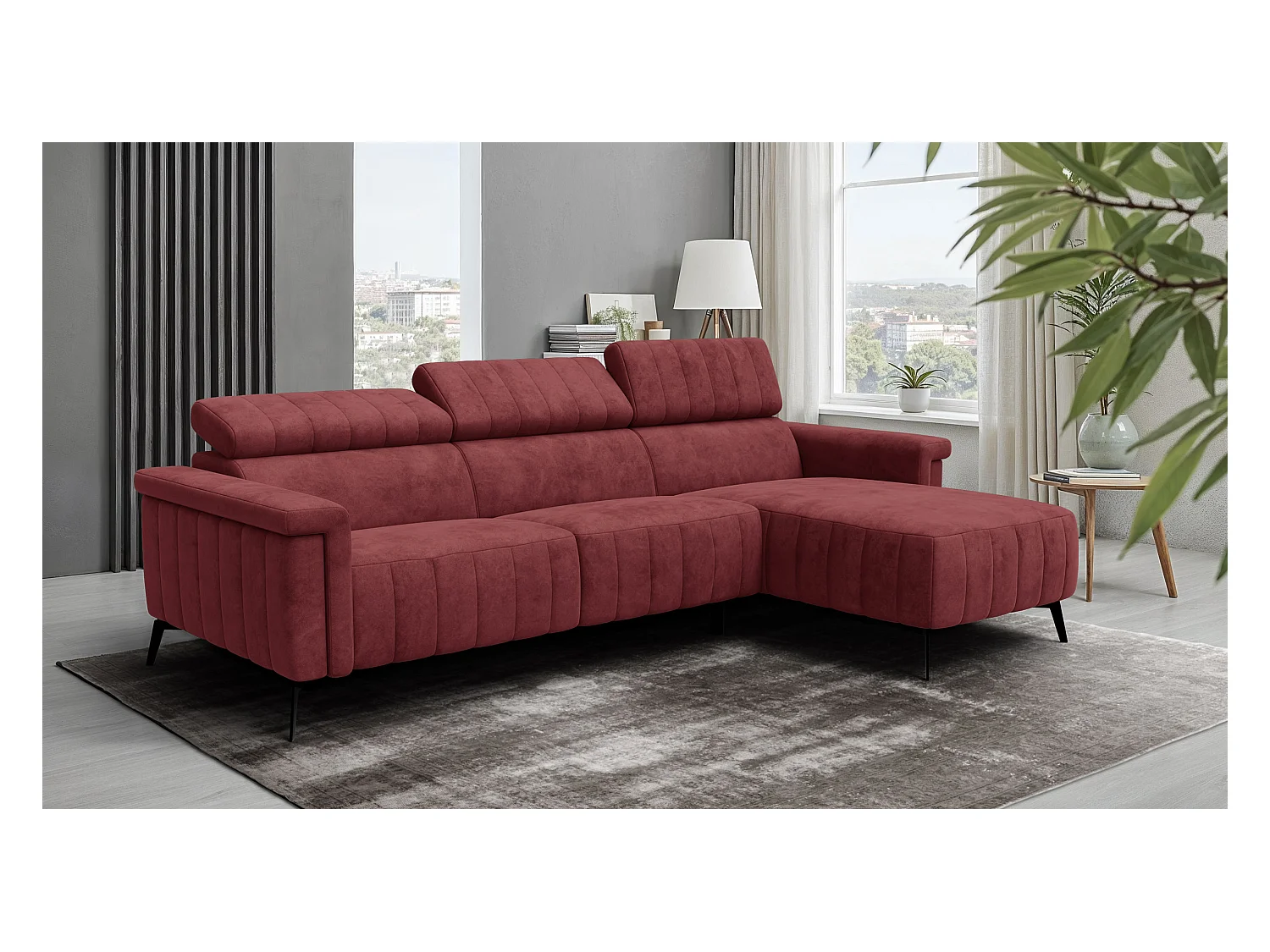 Canapé d'angle 4 places NORDEL, tissu bordeaux