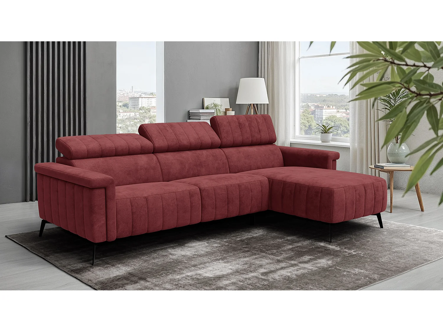 Canapé d'angle 4 places NORDEL, tissu bordeaux