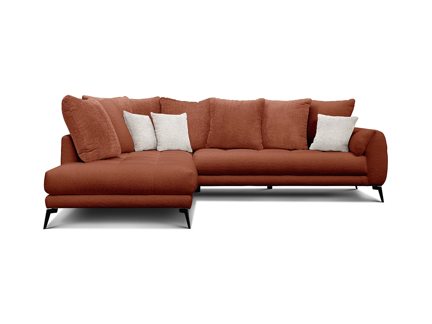 Canapé d'angle 5 places CALME, tissu orange foncé