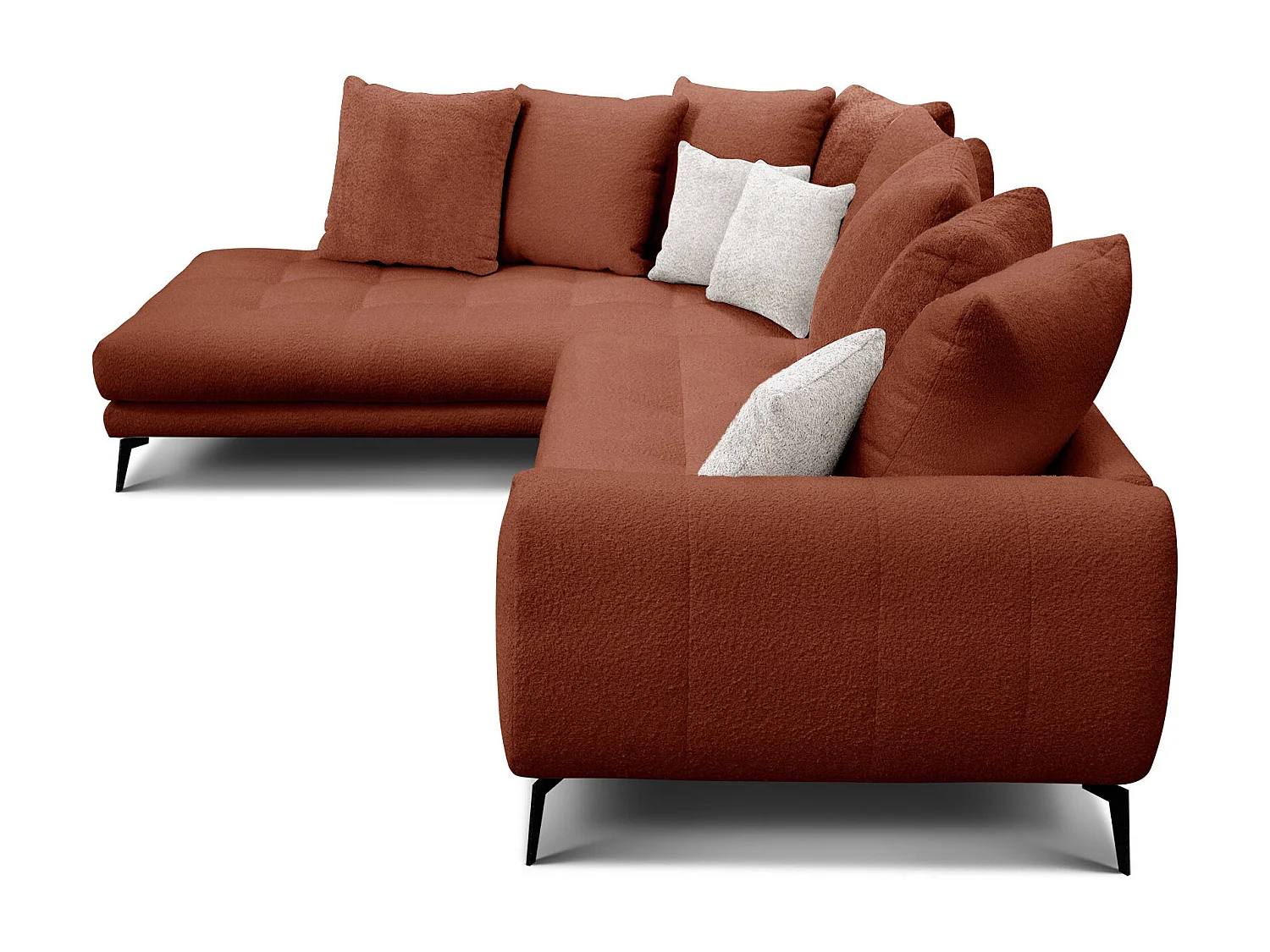 Canapé d'angle 5 places CALME, tissu orange foncé