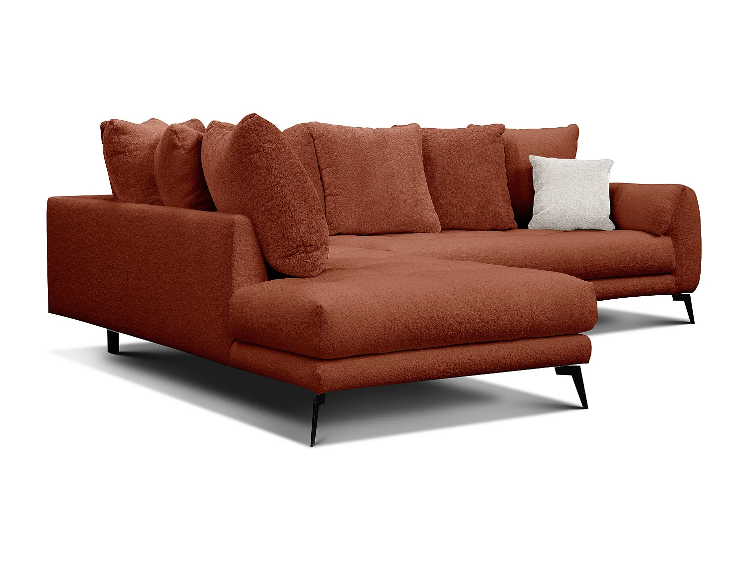 Canapé d'angle 5 places CALME, tissu orange foncé