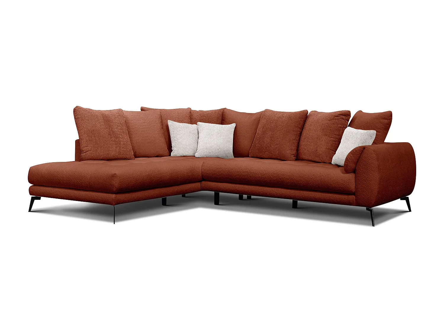 Canapé d'angle 5 places CALME, tissu orange foncé