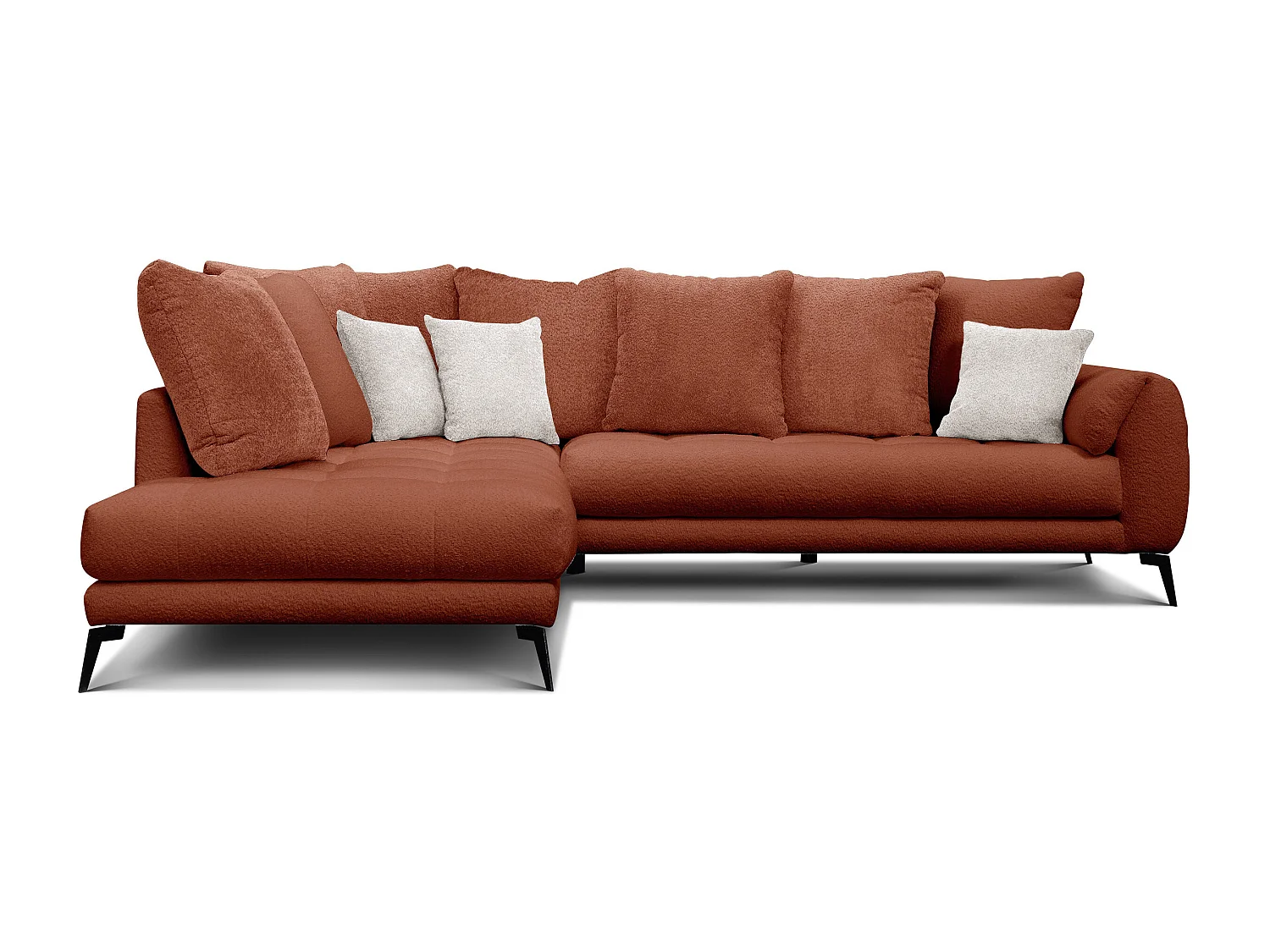 Canapé d'angle 5 places CALME, tissu orange foncé