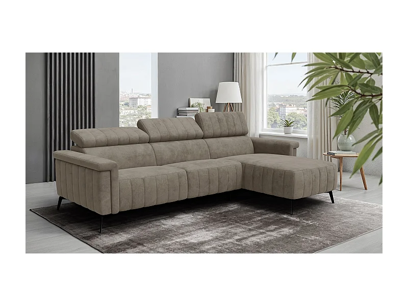 Canapé d'angle 4 places NORDEL, tissu beige foncé