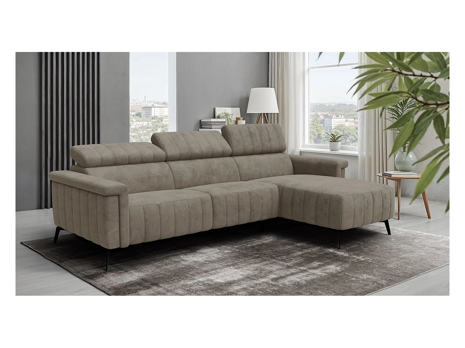 Canapé d'angle 4 places NORDEL, tissu beige foncé