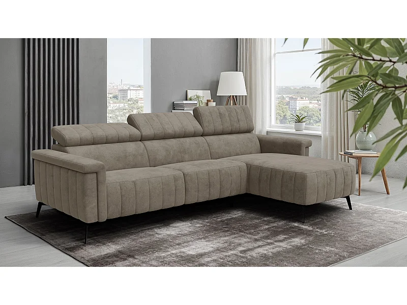 Canapé d'angle 4 places NORDEL, tissu beige foncé