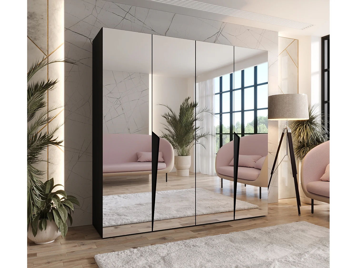 Draaideurkast Piano 3 200 / 202 / 52 (Zwart + handgrepen: Zwart)