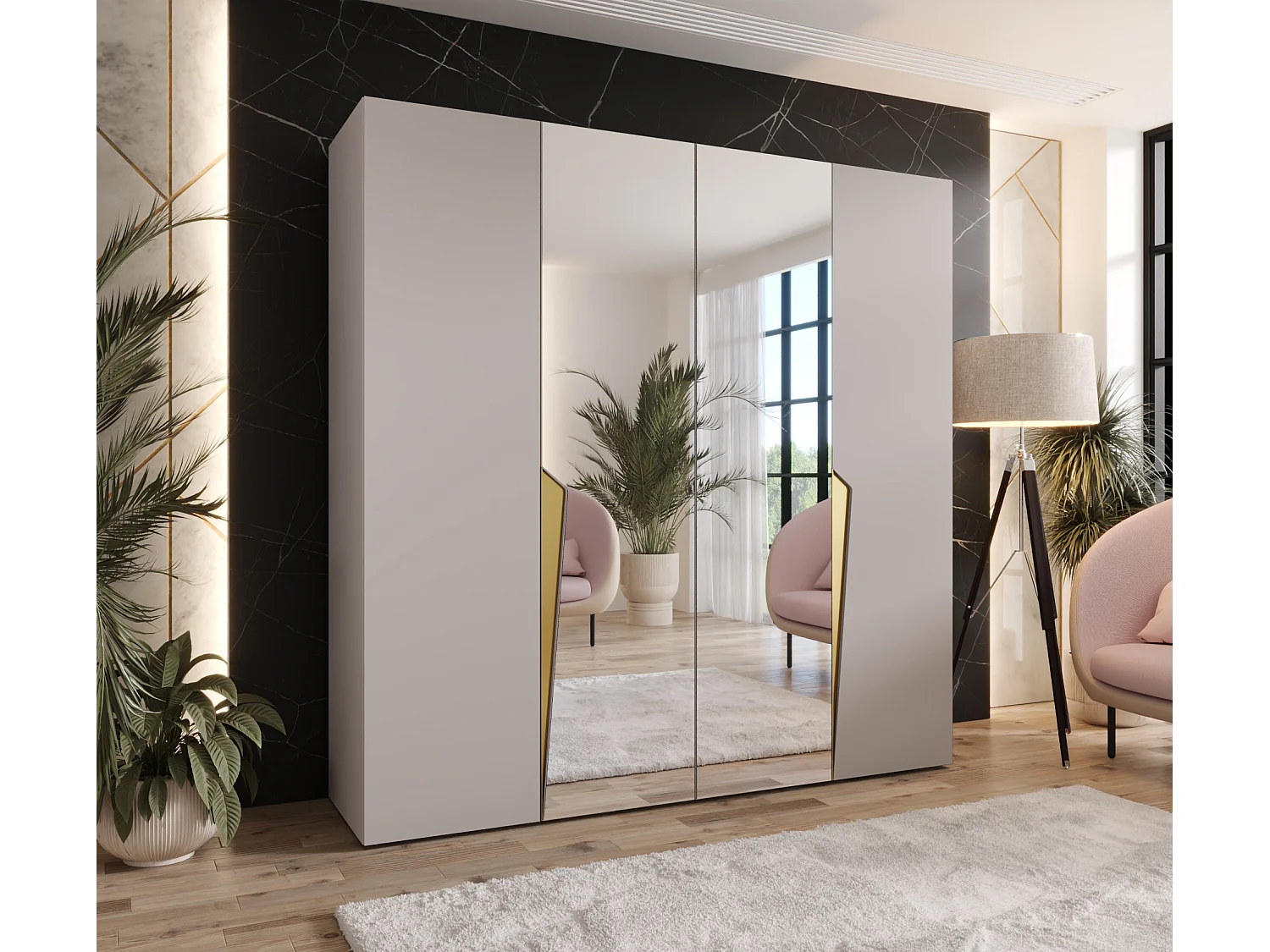 Armoire à portes battantes Piano 2 200 / 202 / 52 (Cachemire + poignées: Gold)