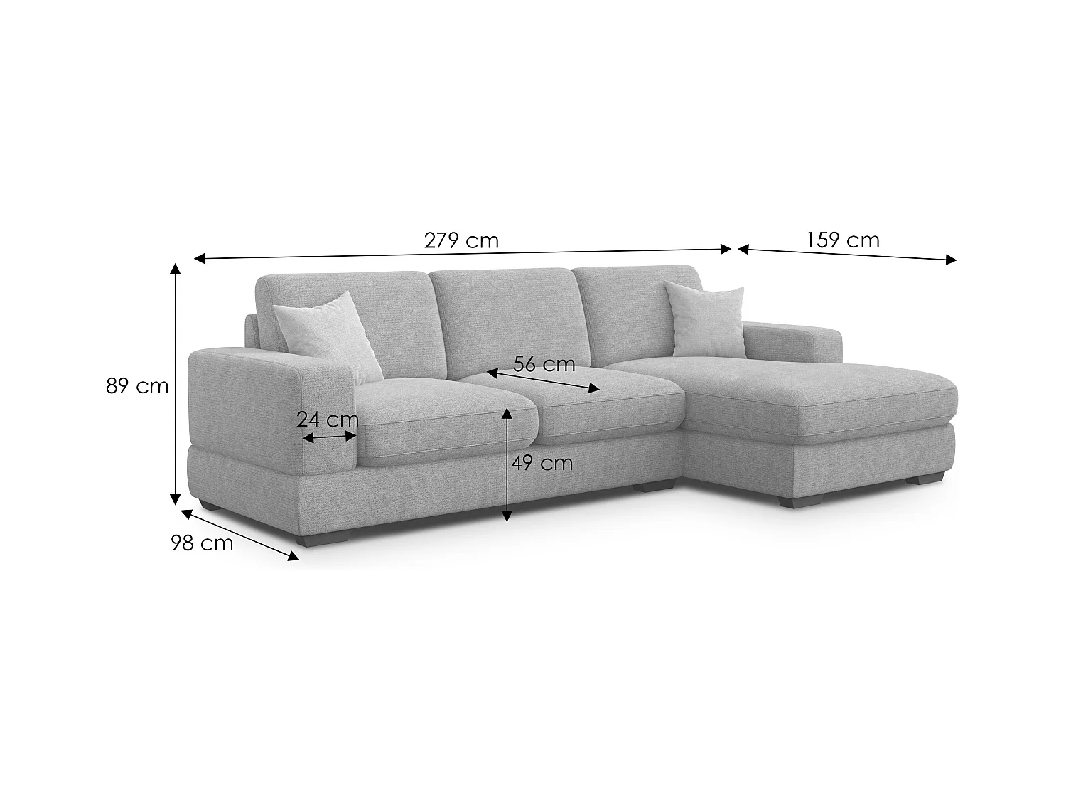 Canapé d'angle droit 4 places OTTO, tissu taupe