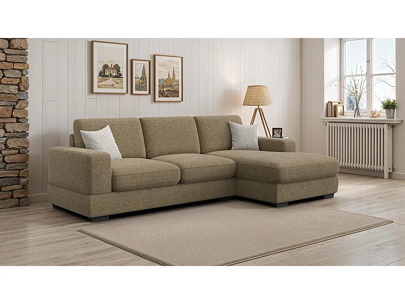 Canapé d'angle droit 4 places OTTO, tissu taupe