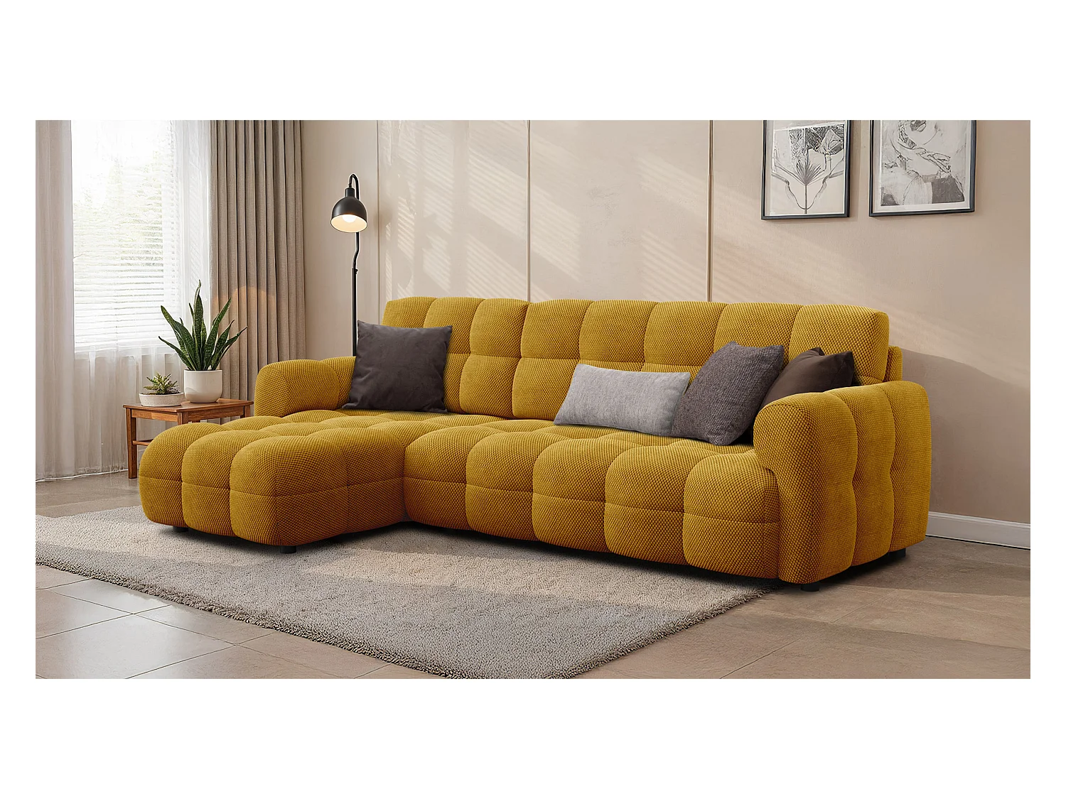 CANAPÉ D'ANGLE MELLOW 4 places, tissu jaune
