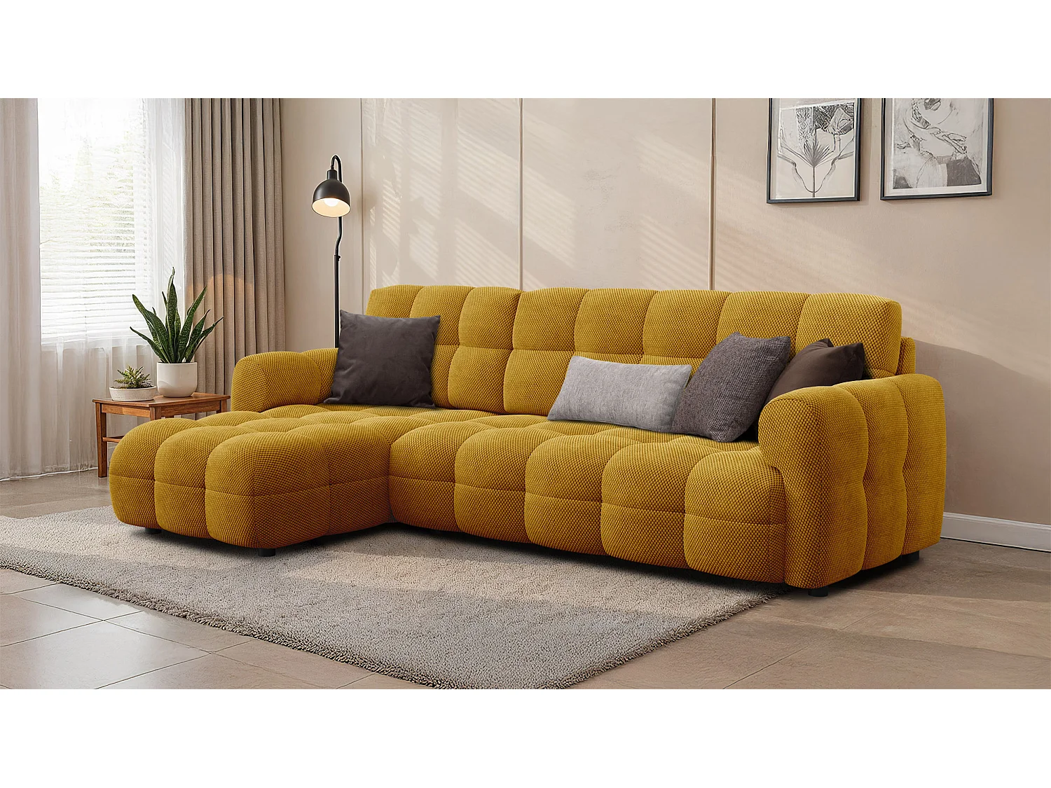 Ecksofa 4-Sitzer links MELLOW, safran