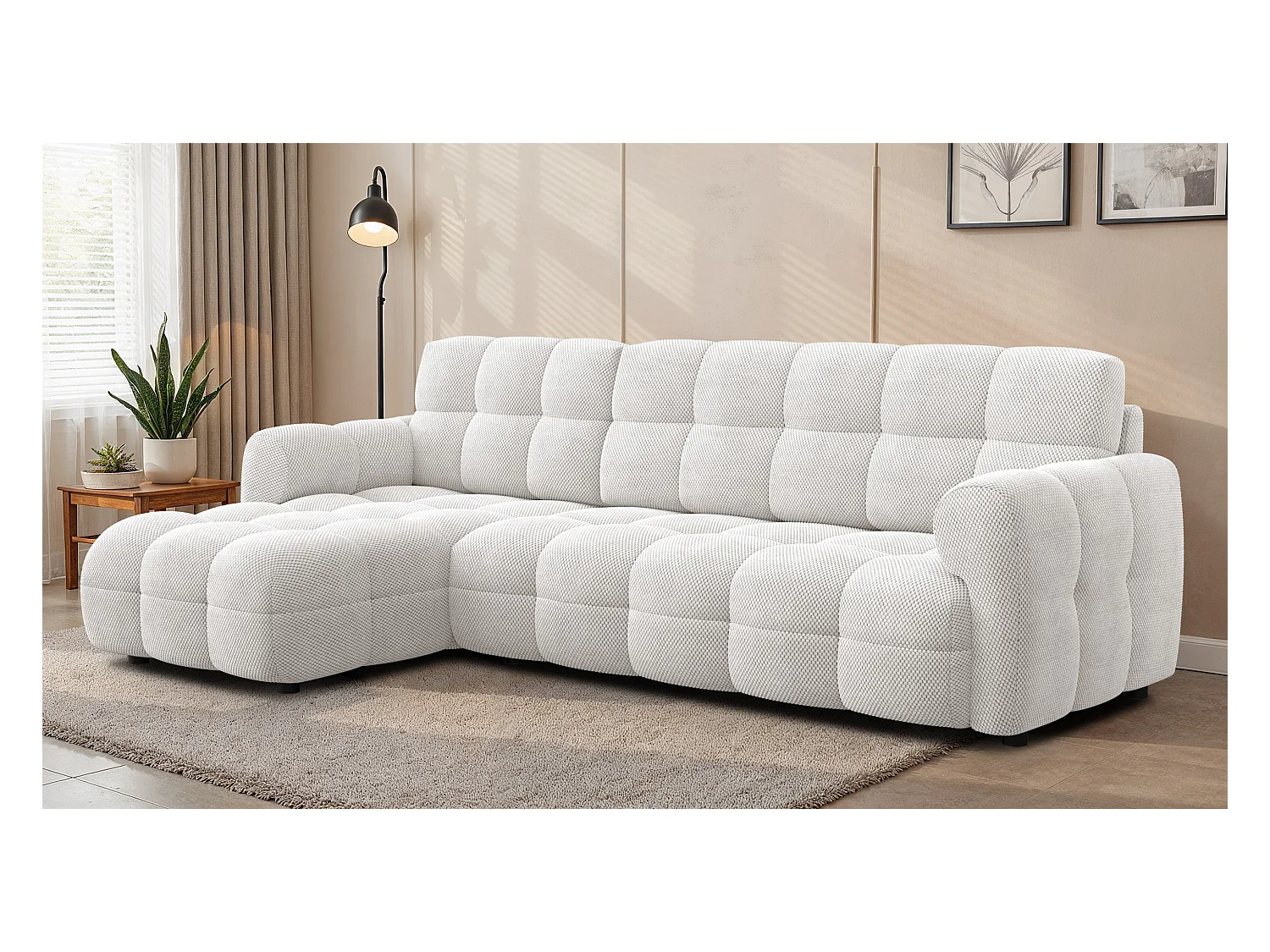 CANAPÉ D'ANGLE MELLOW 4 places, tissu crème