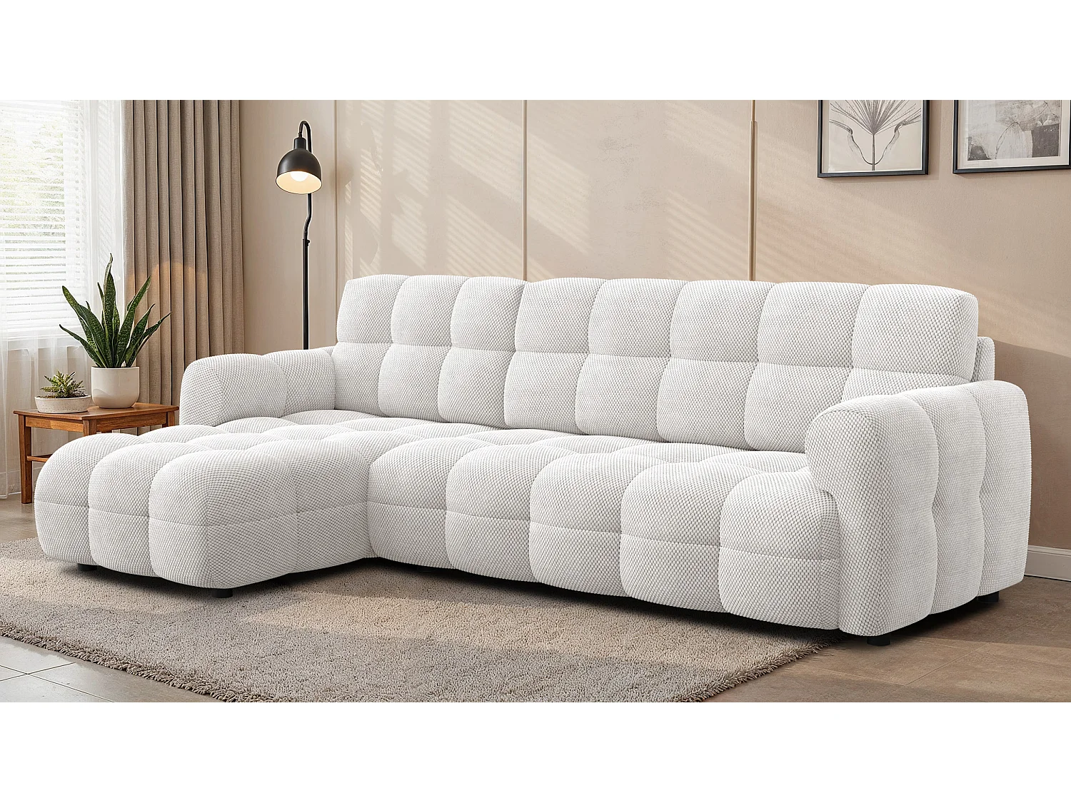 Ecksofa 4-Sitzer links MELLOW, creme