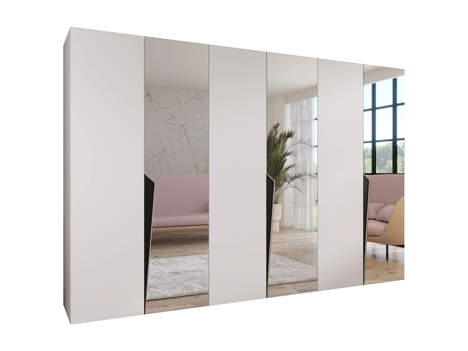 Armoire à portes battantes Piano 2 300 (100x3) / 202 / 52 (Blanc + poignées: Noir)