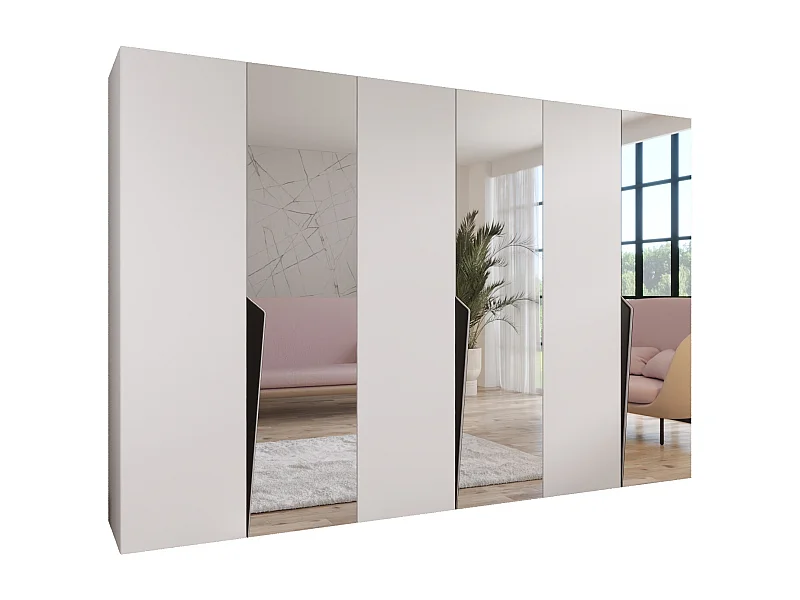 Armario con puertas batientes Piano 2 300 (100x3) / 202 / 52 (Blanco + Asas: Negro)