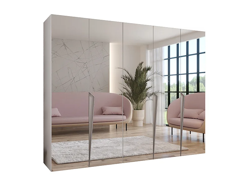 Armoire à portes battantes Piano 3 250 / 202 / 52 (Blanc + poignées: Cachemire)