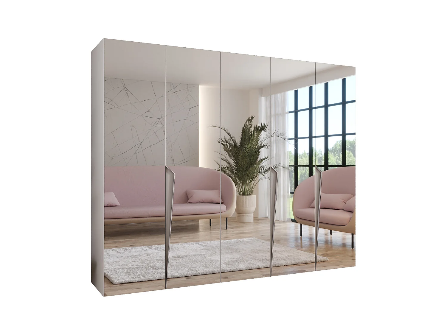 Armario con puertas batientes Piano 3 250 / 202 / 52 (Blanco + Asas: Cachemira)