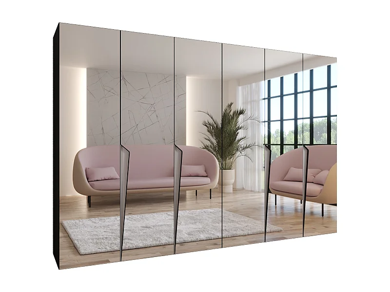 Armadio con ante a battente Piano 3 300 (150x2) / 202 / 52 (Nero + Maniglie: Cashmere)