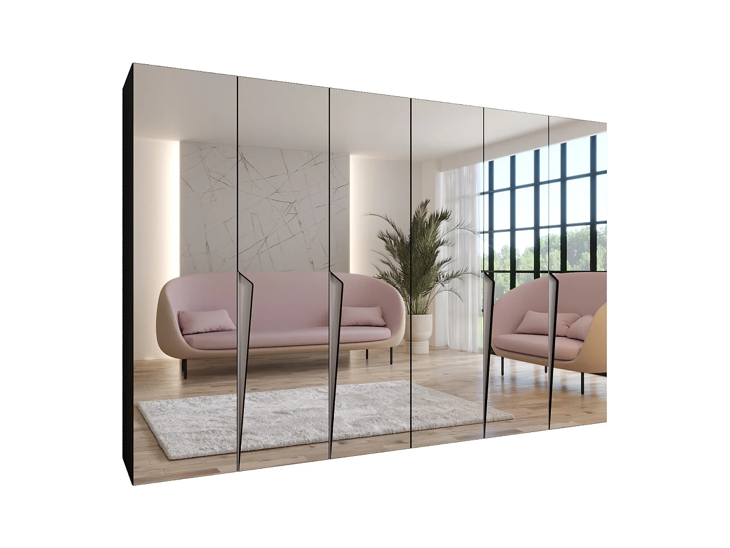 Armadio con ante a battente Piano 3 300 (150x2) / 202 / 52 (Nero + Maniglie: Cashmere)