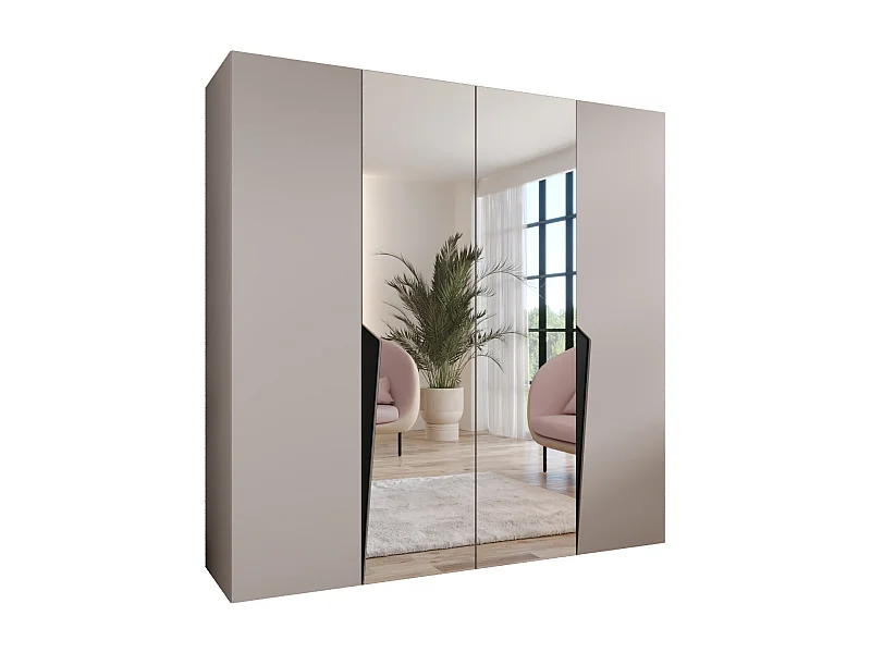 Armadio con ante a battente Piano 2 200 / 202 / 52 (Cashmere + Maniglie: Nero)