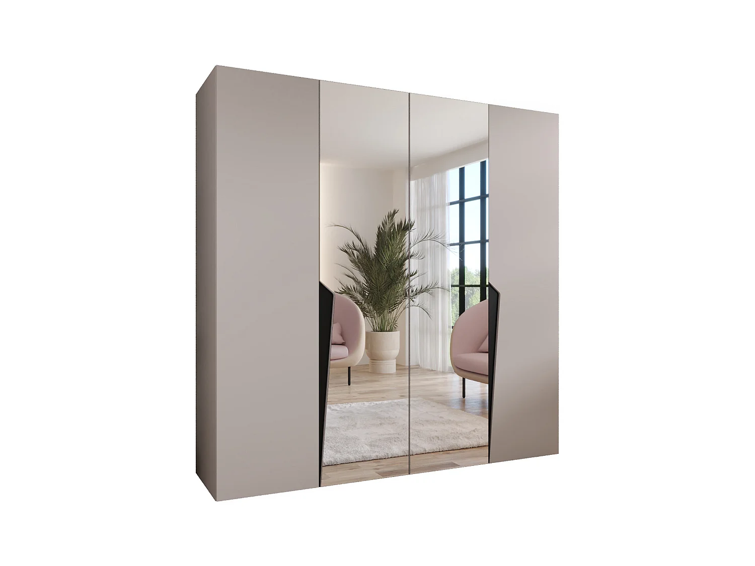 Armadio con ante a battente Piano 2 200 / 202 / 52 (Cashmere + Maniglie: Nero)