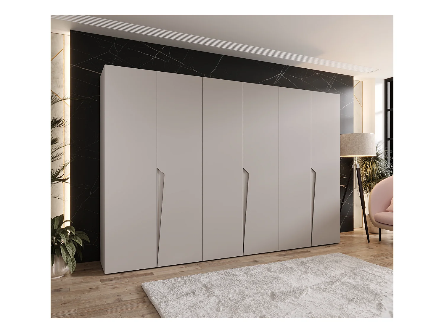 Armario con puertas batientes Piano 1 300 (100x3) / 202 / 52 (Cachemira + Asas: Cachemira)