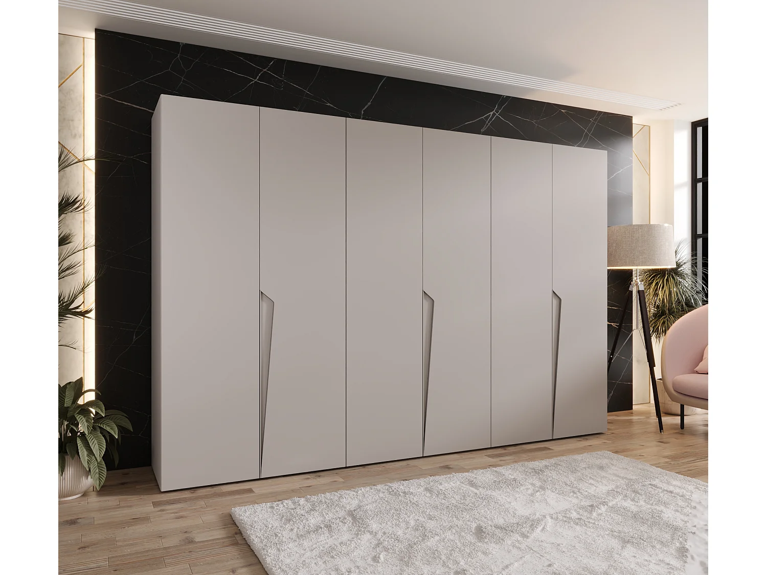 Drehtürenschrank Piano 1 300 (100x3) / 202 / 52 (Kaschmir + Griffe: Kaschmir)