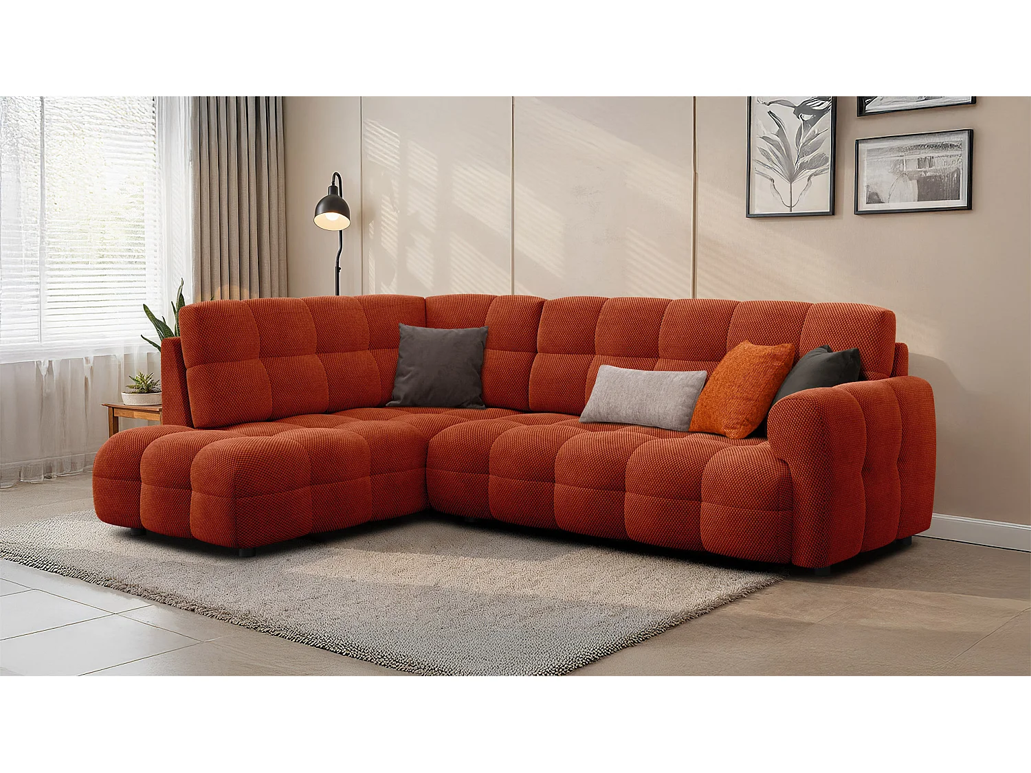 Ecksofa 5-Sitzer links MELLOW, dunkelorange